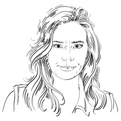 Artistic hand-drawn vector image, black and white portrait of an