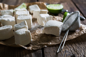 Homemade marshmallows with lime