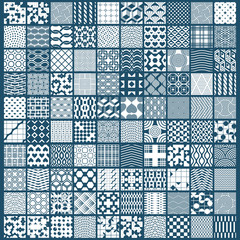 Graphic ornamental tiles collection, set of monochrome vector re