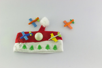 Christmas santa hat and gift box.