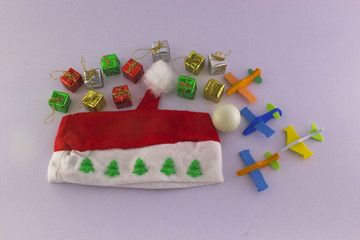 Christmas santa hat and gift box.