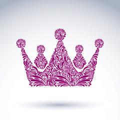 Flower-patterned decorative crown, art royal symbol. King corone