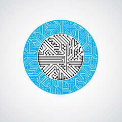 Round circuit board with electronic components of technology dev