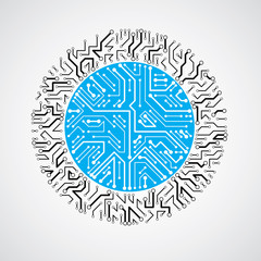Round circuit board with electronic components of technology dev