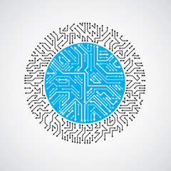 Vector abstract technology illustration with round blue circuit