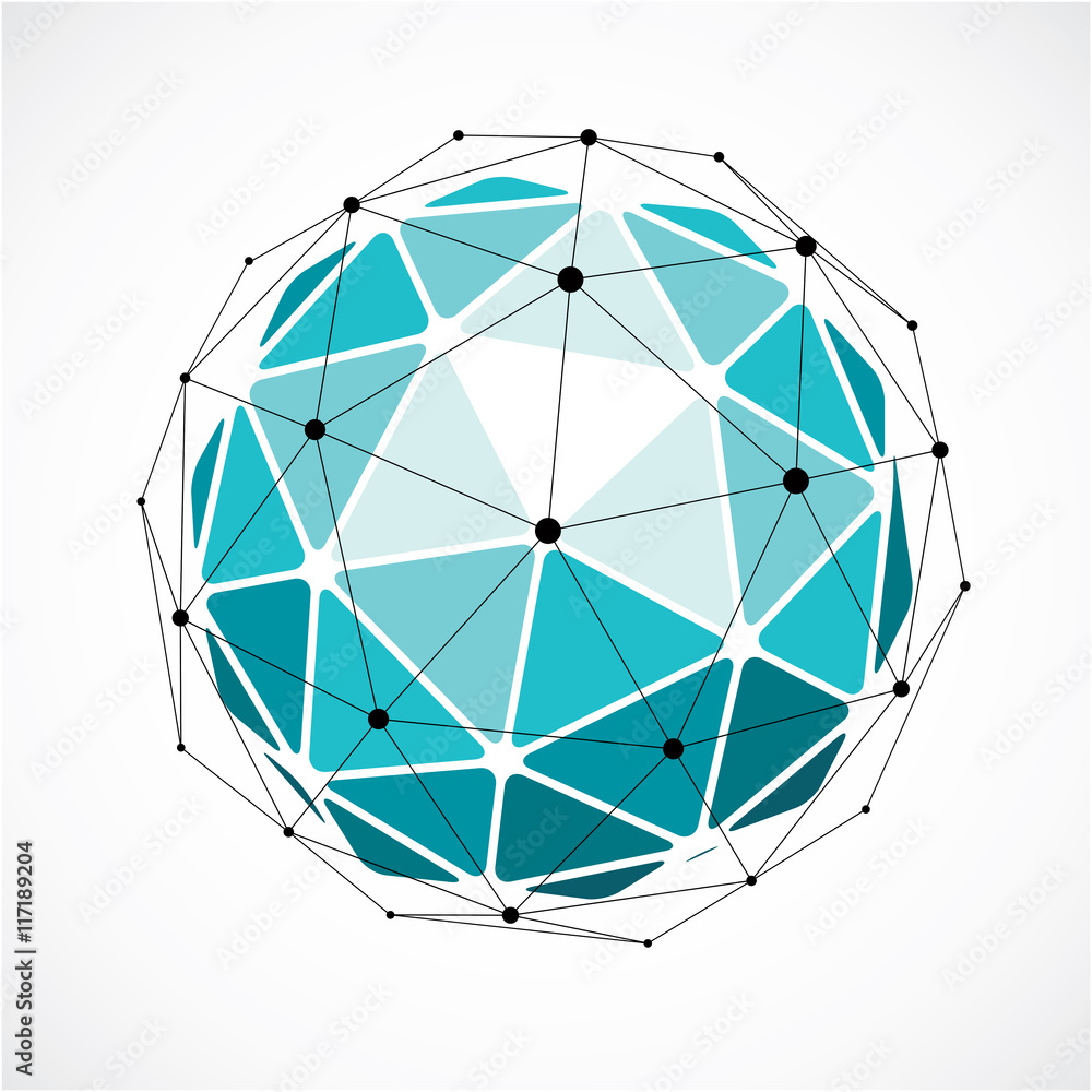 Poster 3d vector low poly spherical object with black connected lines a