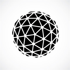 Black and white faceted orb created from triangles, dimensional