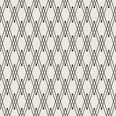 Fototapeta premium Seamless texture for websites and brochures.Modern zigzag pattern, repeating geometric background with linear grid.Endless abstract ornament.Monochrome beige and black palette.Chevron with thin lines.
