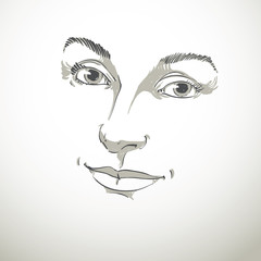 Vector art drawing, portrait of gorgeous happy smiling girl isol