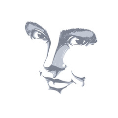 Monochrome hand-drawn mask with face features and emotional expr