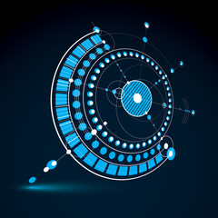 Technical blueprint, blue vector digital background with geometr