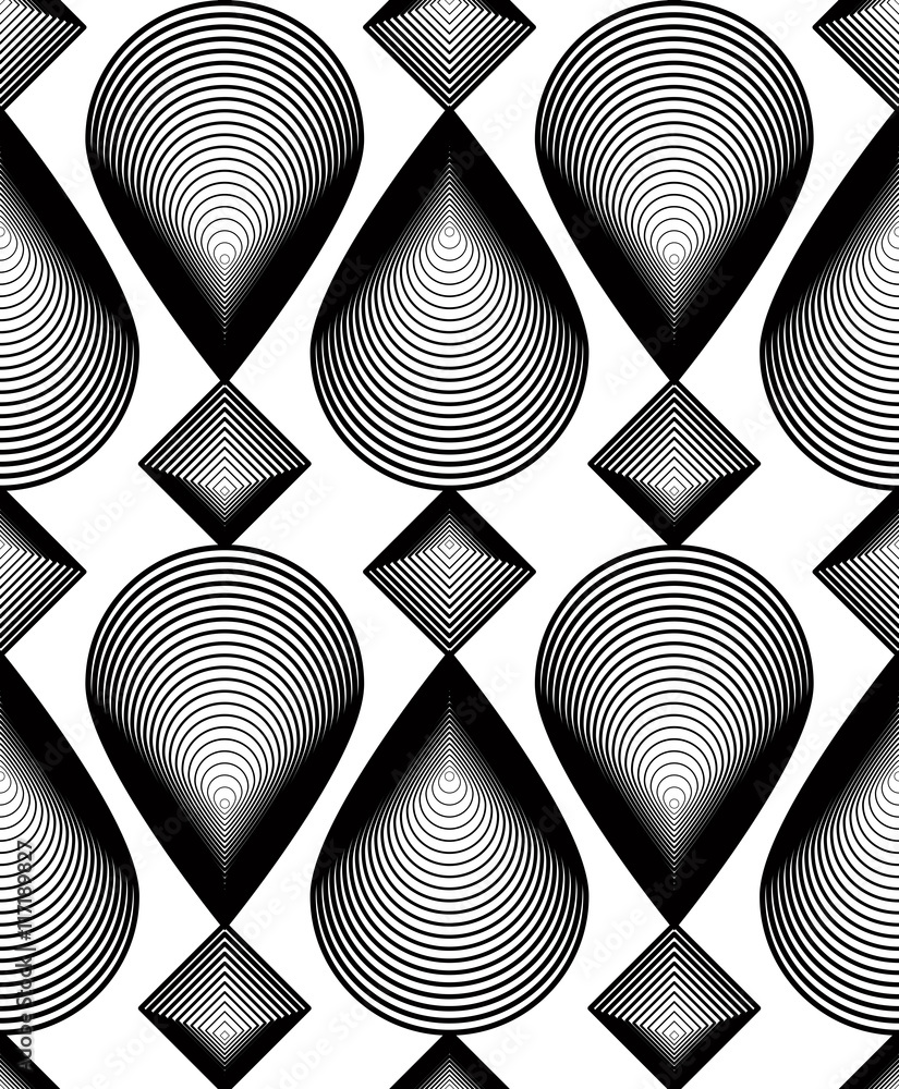 Poster continuous vector pattern with black graphic lines, decorative a