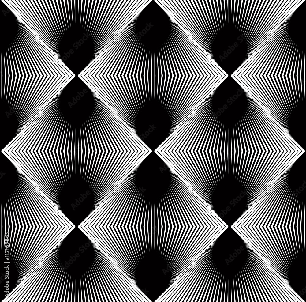 Poster continuous vector pattern with black graphic lines, decorative a