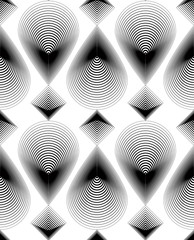 Black and white illusive abstract seamless pattern with geometri