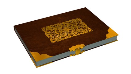 Obraz premium Old leather book with metal ornaments isolated on a white background