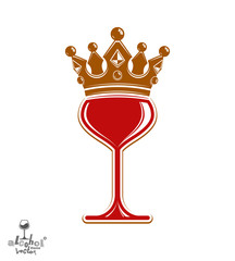 Sophisticated luxury wineglass with golden imperial crown. Leisu