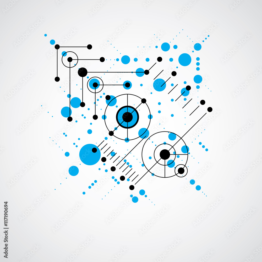 Poster vector blue abstract background created in bauhaus retro style.