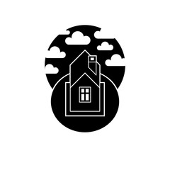 Black abstract house vector illustration, village idea. Black an