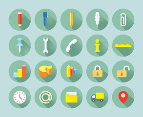 twenty flat style icons isolated on green background