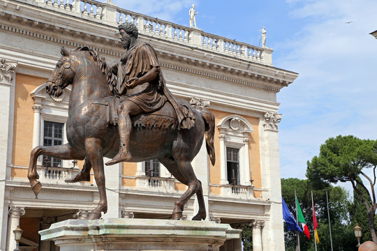 ROME, ITALY - JUNE 11, 2016: Marcus Aurelius on Capitol Hill in Rome