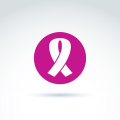 Breast cancer ribbon placed on a purple circle, vector healthcar