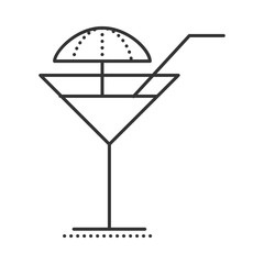 Cocktail with with straw and umbrella. Thin line vector illustration. Party and Celebration icon.
