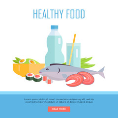 Healthy Food Concept Web Banner Illustration.