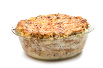 casserole in pan of glass