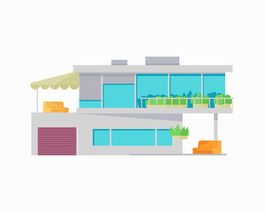 Happy House with Terrace Banner Poster Template.