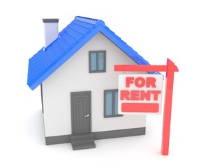 Miniature model of house real estate for rent on white background. 3D rendering.