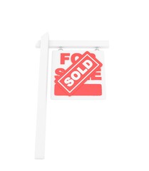 For sale sold  red icon real estate on white background. 3D rendering.