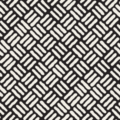 Vector Seamless Black And White Hand Drawn Diagonal Rectangles Pavement Pattern