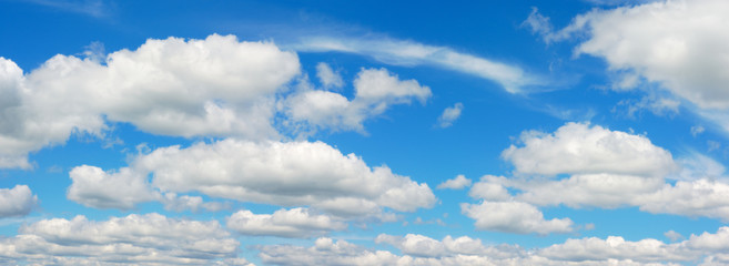 blue sky with cumulus clouds panoramic view environmental meteo - obrazy, fototapety, plakaty