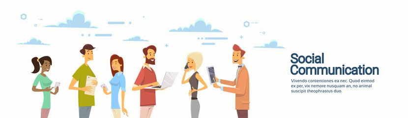 People Chat Digital Device Tablet Phone Laptop Social Network Communication