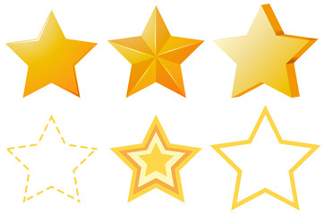 Different designs of golden stars