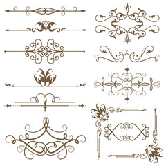 Antique decorative elements, and scroll elements, set page dividers. Vector illustration