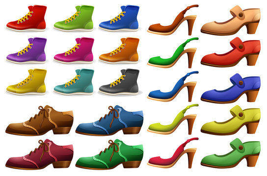 Different designs of shoes