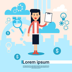 Business Woman Hold Paper Document