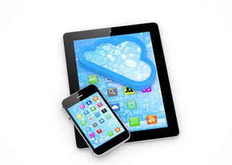 tablet pc, smart phone and cloud. 3d rendering.