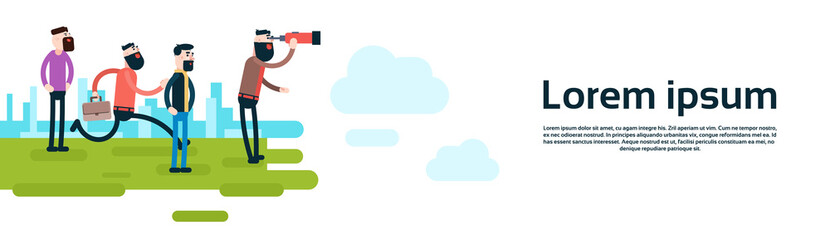 Business Man Group Look Binoculars