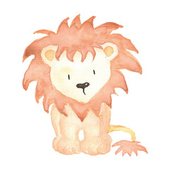 Lion Watercolor hand-painted illustration isolated cute animals little baby