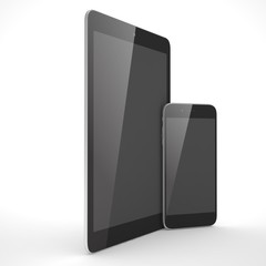 Tablet and smartphone on a white. 3d rendering.