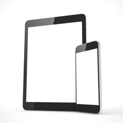 Tablet and smartphone on a white. 3d rendering.