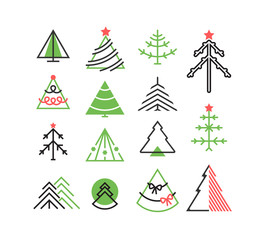Vector set of graphical color Christmas tree icons, signs, symbo