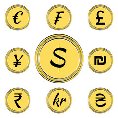 Coins with Currency Symbols