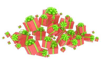 flying gift boxes on white. 3d rendering.