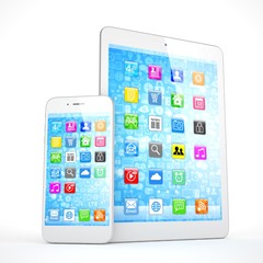 Tablet and smartphone on a white. 3d rendering.