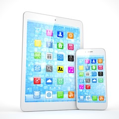 Tablet and smartphone on a white. 3d rendering.