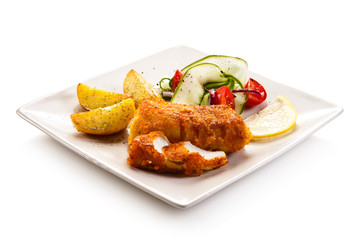 Fish dish - fried fish fillet and vegetables 