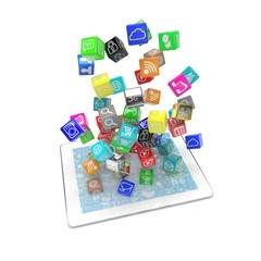 icon app fall in tablet pc. 3d rendering.